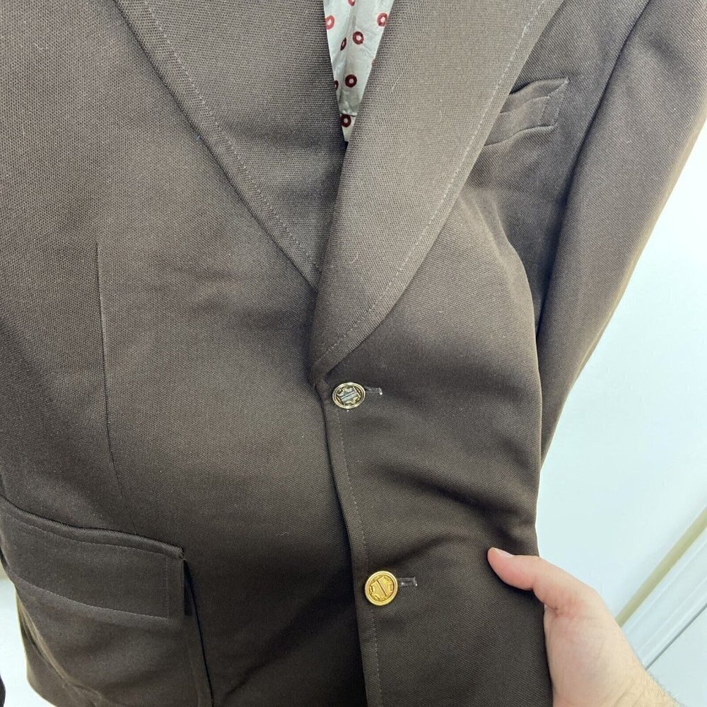 Vintage Sears 70s Disco Polyester Men 40 Brown Blazer Sports Coat Hipster - Picture 4 of 11